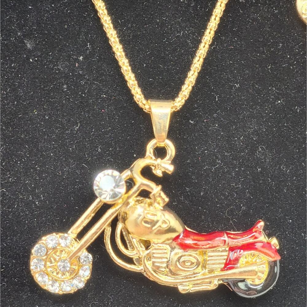 New Biker Girl Necklace  Jewelled Motorcycle Lover Crystal‎ Necklace 26 Chain